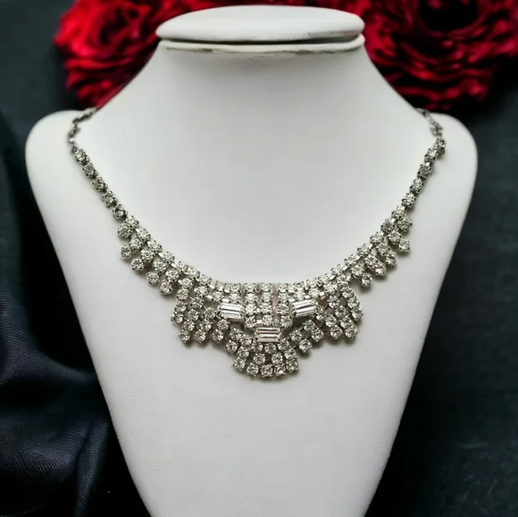 Vintage Mid Century 1950s Glamorous Rhinestone Choker Necklace - Picture 3 of 13